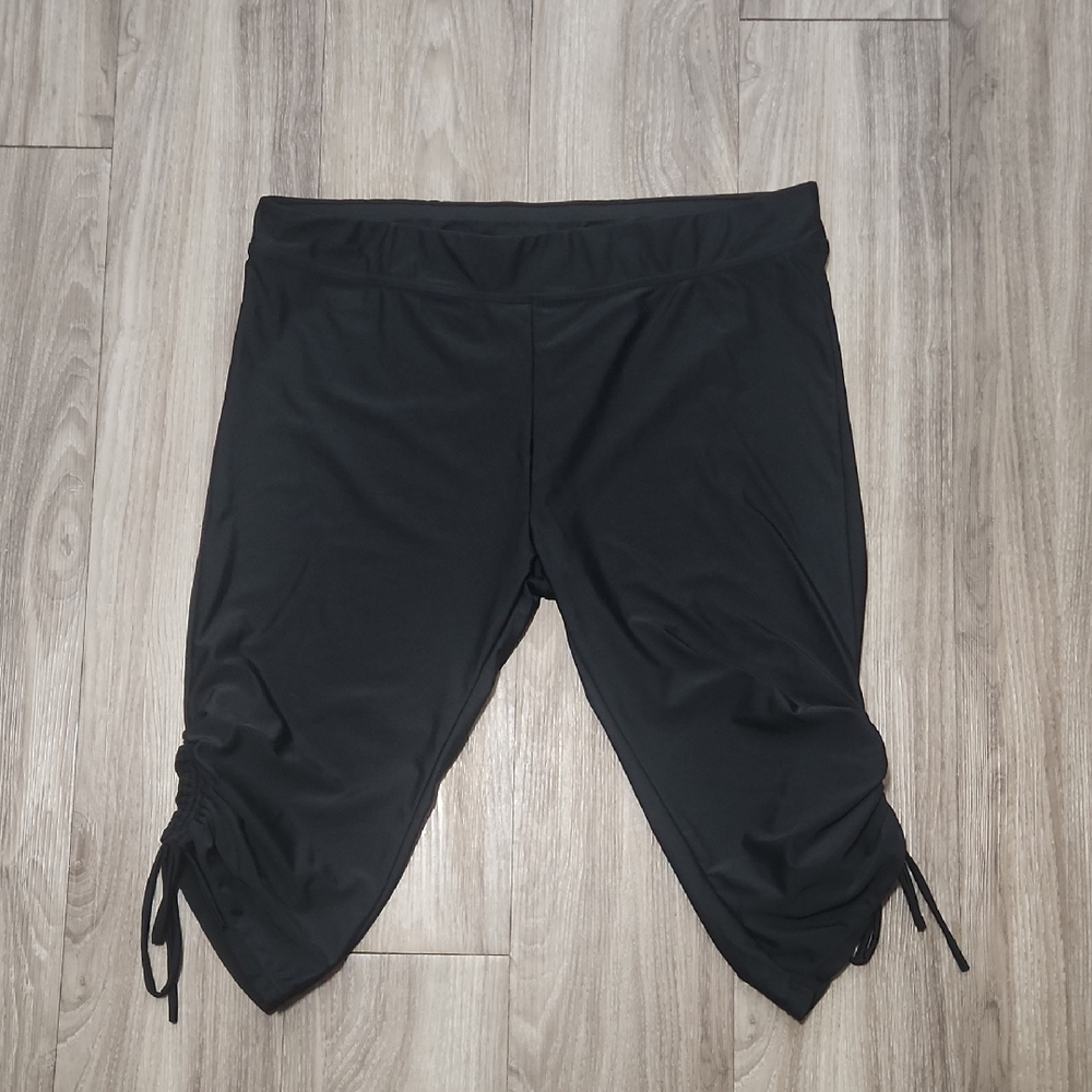 Black Capri Swim Bottoms Adjustable Length Stretchy Bathing Suit Capri XXL